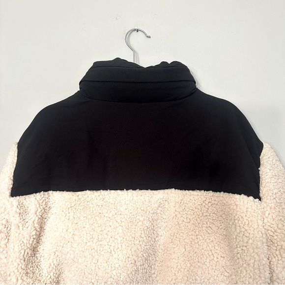 Maje Faux Shearling Padded Quilted Jacket Coat Colorblock Hoodie Sz 1 Oversized - Picture 11 of 16